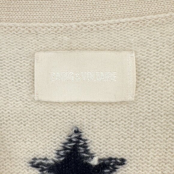 Zadig & Voltaire Cream White "Mirka" Star Motif Cashmere Cardigan sz M - Picture 5 of 7